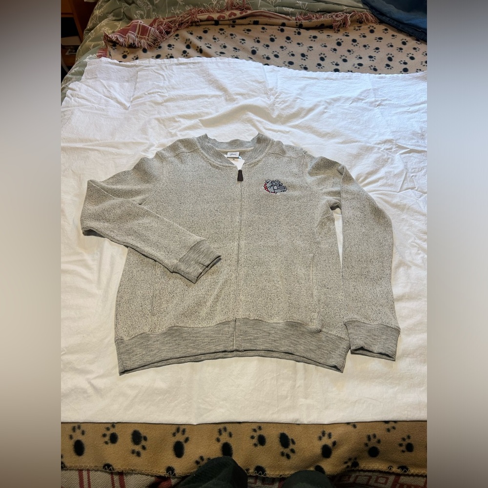 Women’s Heather Gray, Georgia Bulldogs full zip sweater. Size medium. NWT.